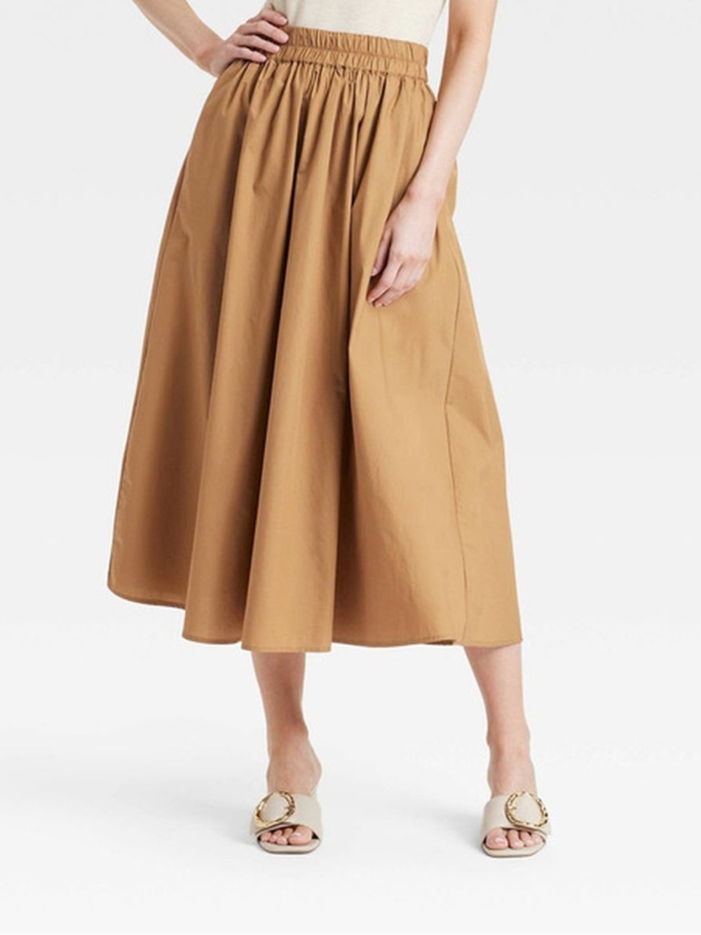 a new day Camel A-Line Midi Skirt with Elastic Waist